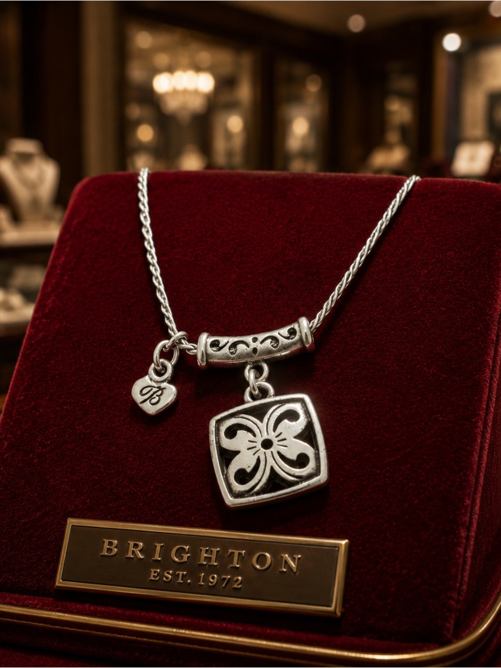 Brighton Silver Tone Square Flower Dangle Pendant Necklace in original bag